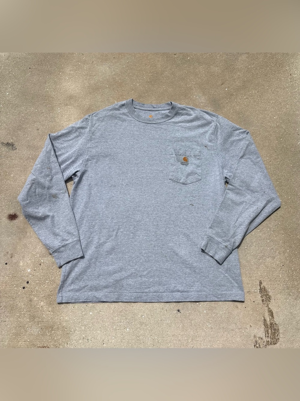 Carhartt Men’s Gray Original Fit Logo Pocket Crew Neck Long Sleeve T-Shirt L